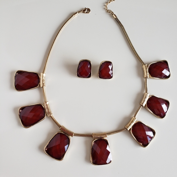 Necklace and earrings/wine color - Picture 9 of 13